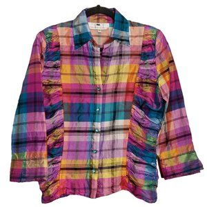 Vintage Marisa Baratelli Thai Silk Multicolored Plaid Shirt, Size 6